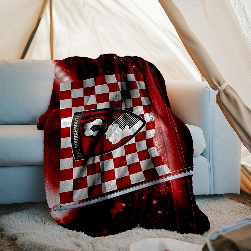 1PC Soccer Ball Afc Crest Printed Soft Flannel Blanket Throw for Adult Bedroom Living Room Sofa Camping Travel Fan Gifts Christmas Gifts