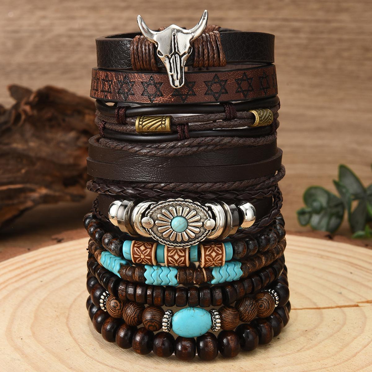 

10 Pcs/Set Vintage Ethnic Style Woven Leather Bracelet For Men Women Bohemian Cow Life Tree Leather Bracelets Jewelry Gifts New