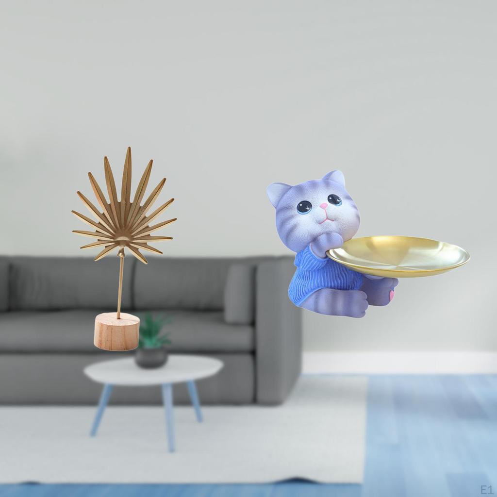 Nordic Abstract Shaped Metal Sculpture Figurine Ornament for Table Party Home with Cat Tray Resin