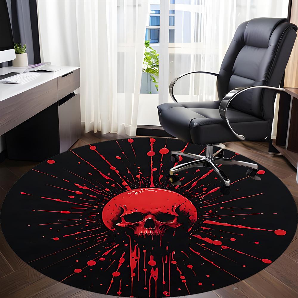1PC Bloody Skull Office Round Rug, Non slip, Soft and Durable Office Rug for Interior Decoration, Perfect for Office