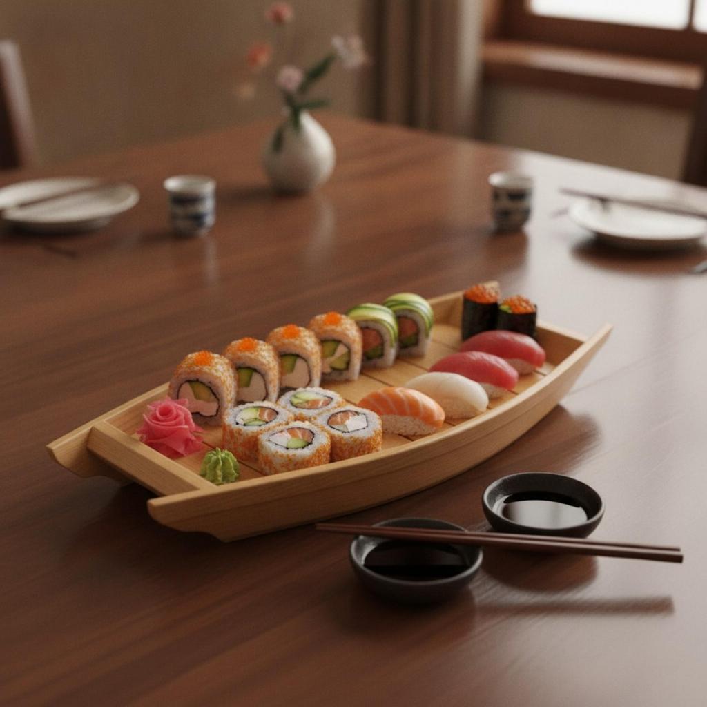 Sushi Boat Serving Tray Solid Wood Wooden Microwave with