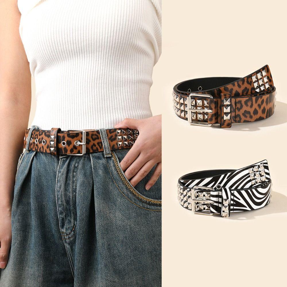 Leopard Print Heavy Metal Belt Punk Women's Belts Trend Jeans Belt Fashion Decoration