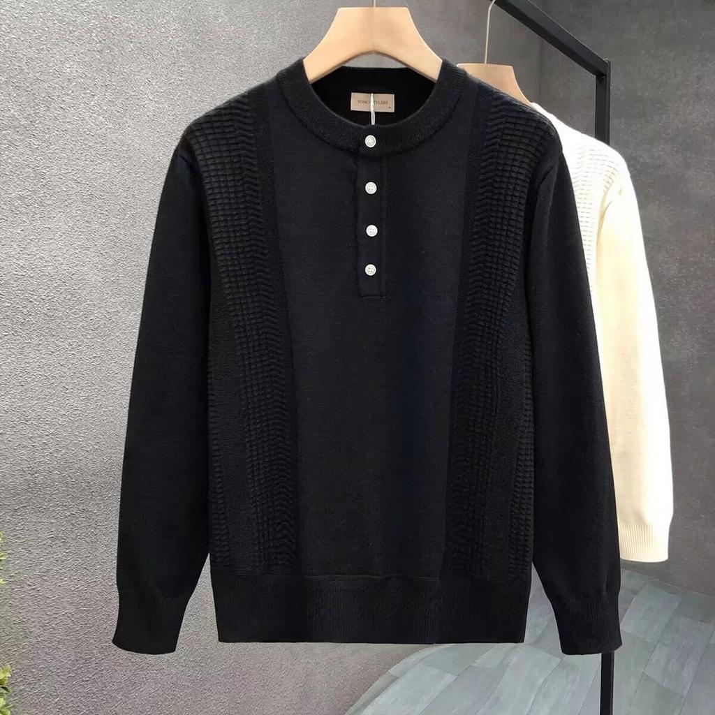 Spring 2024 Men's Sweater Patchwork Assorted Colors Skin-Friendly Fabric Fashion Versatile Top Casual Long-Sleeved Bottoming Shirt