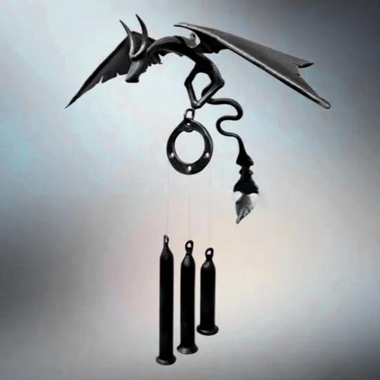 Windspiel aus Metall mit fliegendem Drachen und 3 Röhren, natürliche, beruhigende Melodie, für Garten, Terrasse, Außenbereich, Vintage-Drache, hängende Windglocke, Dekoration, Ornament