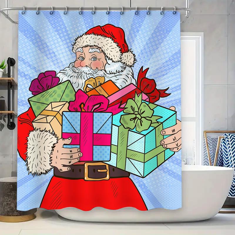 Tu Santa Claus Christmas Shower Curtain Festive Holiday Bathroom Decor Waterproof Fabric Xmas Party Home Decoration Gift Idea