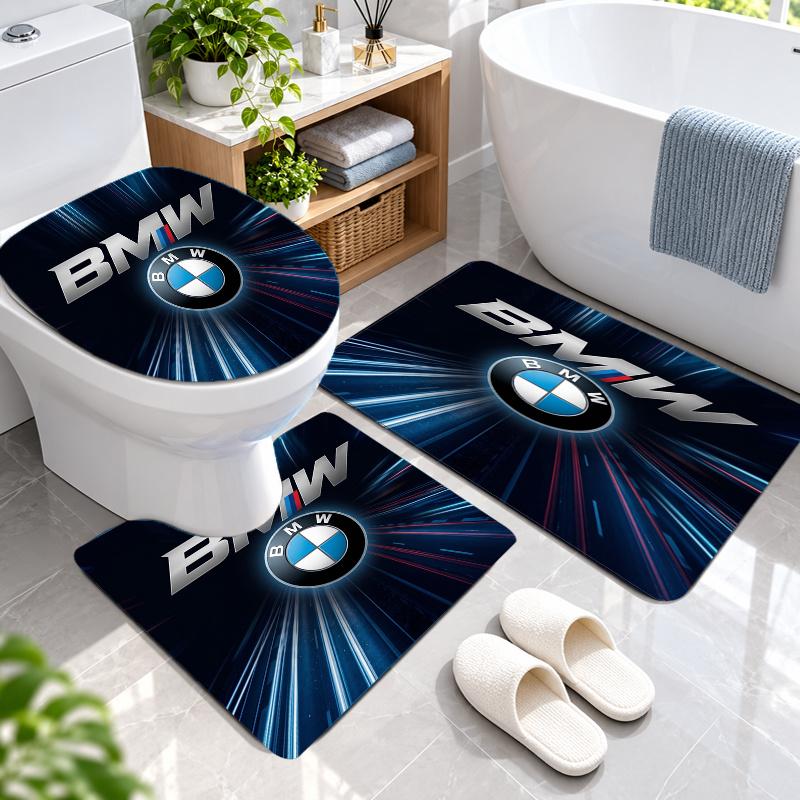 3Pcs Flannel Toilet Mat Set BMW M Bathroom Rug Bath Carpet Non Slip Home Decor