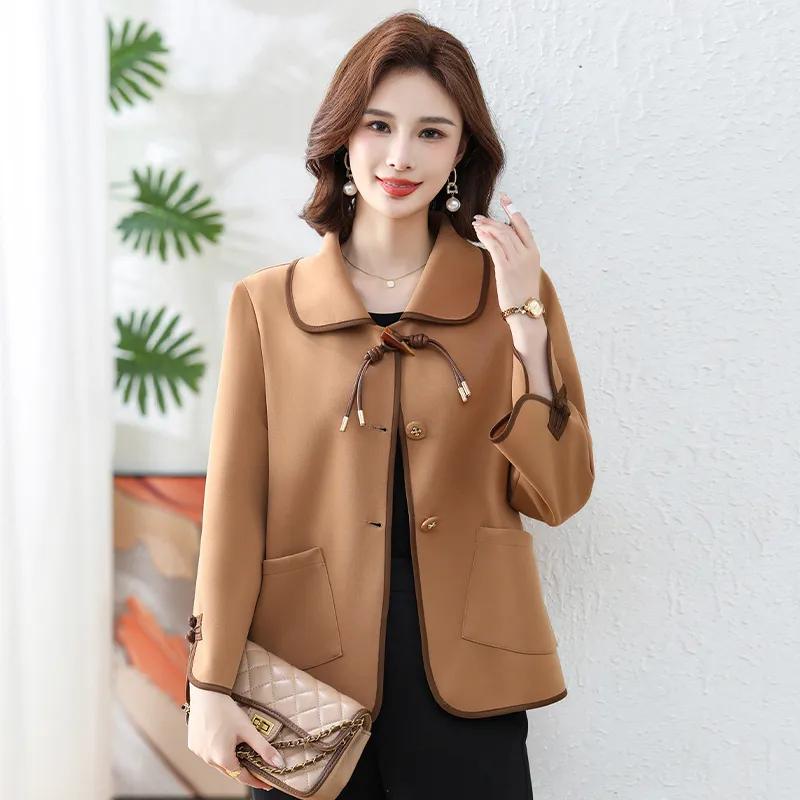 Women Autumn Elegant Button Pockets Solid Color Plus Size Jackets
