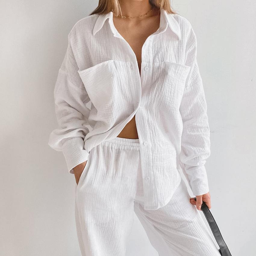 Pigiama da donna in mussola di cotone a maniche lunghe, set da 2 pezzi, indumenti da notte, tuta casual da donna, indumenti da notte primaverili, tuta da casa
