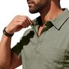 Men Loose Casual Short Sleeve Linen Blend Polo Shirt For Daily Beach Wear