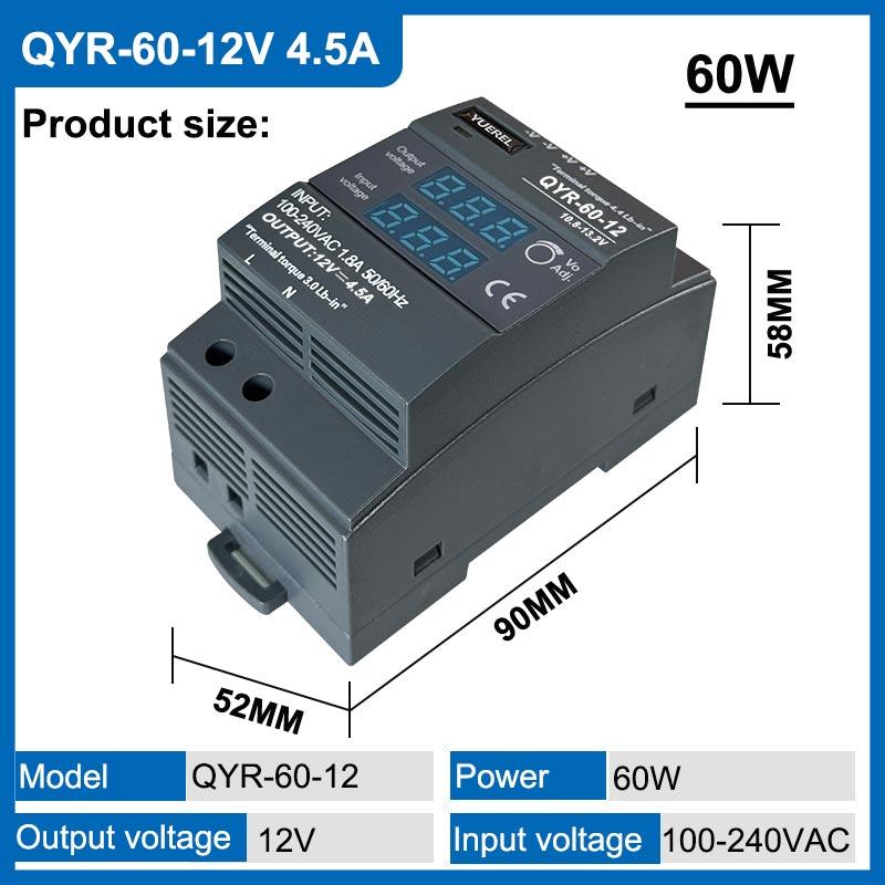 60W 100W 150W DIN Rail Switching Power Supply with Industrial Step Shaped AC-DC 12V 24V Digital Display for LED Light Strip