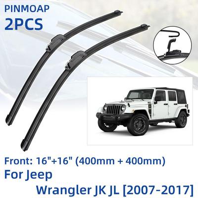 2PCS Front Windshield Windscreen Wiper Blades For Jeep Wrangler JK JL 2007-2017 16"+16" Window Brushes Cutter Accessories 2007 2008 2009 2010 2011 20
