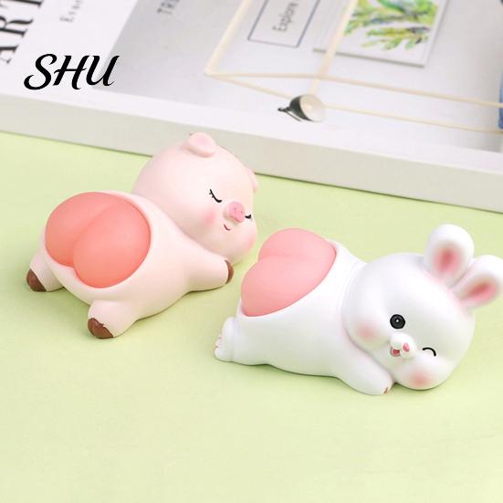 Squeezing Animals Toys Cartoon Figurine Cute Panda Rabbit Piggy Kitten Landscaping Doll Soft Butt Decompression Toy Resin Animal Figure Model Ornament