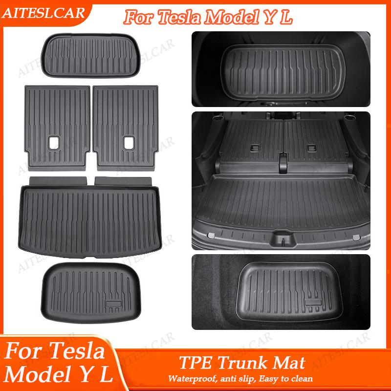 For Tesla Model Y L Front and Back Trunk Mat Seat Back Mat TPE Carpet Waterproof Weather-resistant Pads Up and Down Layer Mats