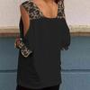 Women Half Sleeve V Neck Cold Shoulder Leopard Patchwork T-shirt Blouse