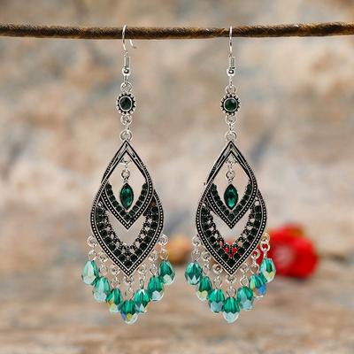 Ethnic Style Retro Long Female Temperament Celebrity Fringed Earrings Fashionable Exaggerated Atmosphere Face Thin Crystal Earrings