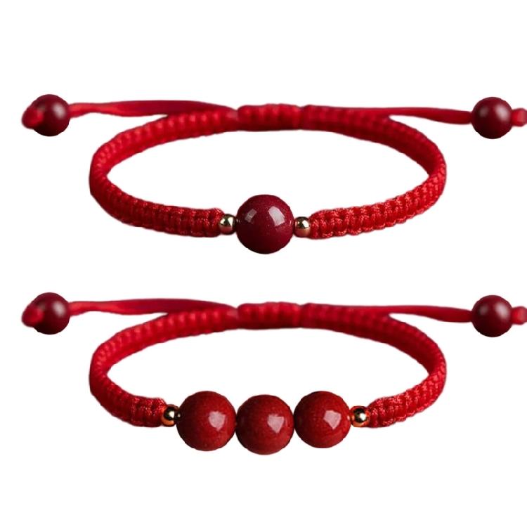 Red Rope Couple Bangle High Content Cinnabars Women's Single Bead Bracelet/Triple Beads Wrist Chain Three Lives Together