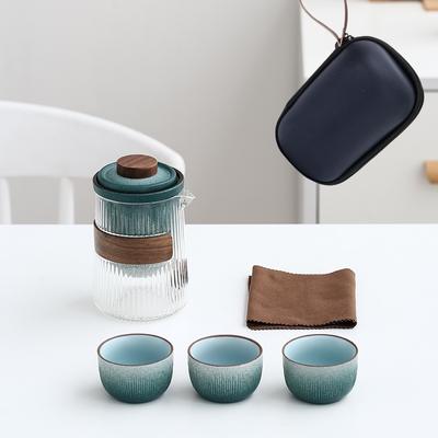 Japanese Style Kung Fu Tea Set Portable Glass Quick Tea Cup One Pot Four Cups with Bag