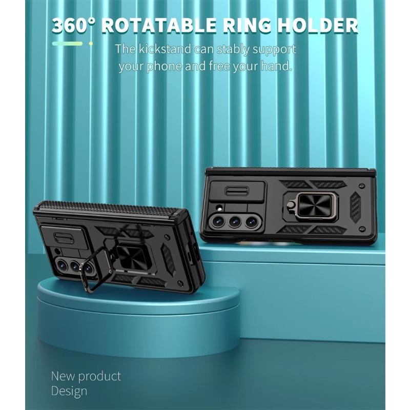 Hinge Protection Phone Case for Samsung Galaxy Z Fold 6 5G Heavy Duty Protective Cover with 360° Magnetic Ring Stand Kickstand