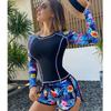New Long Sleeve Surfing Wetsuit Digital Print Flat Angle Bikini Set Women's Swimming Costume Diving Suit