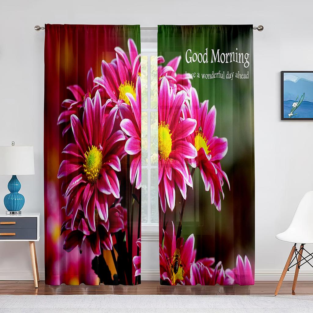 Blommande Träd Körsbärsblom Lila Gul Vita Blommor Skir Voilegardin för Vardagsrum Sovrum Inredning Tyllgardiner Draperier