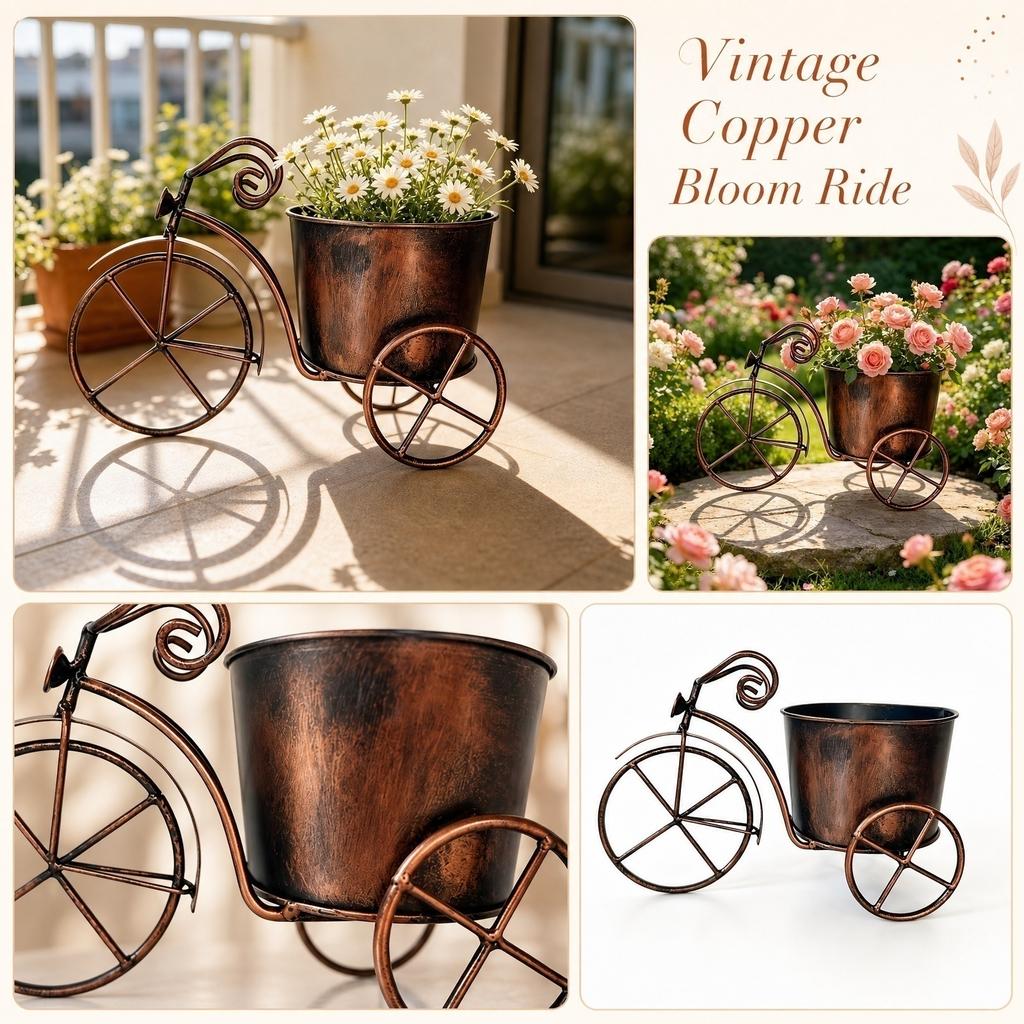 Vintage Tricycle Planter, Rustic Flower Pot for Garden Decor