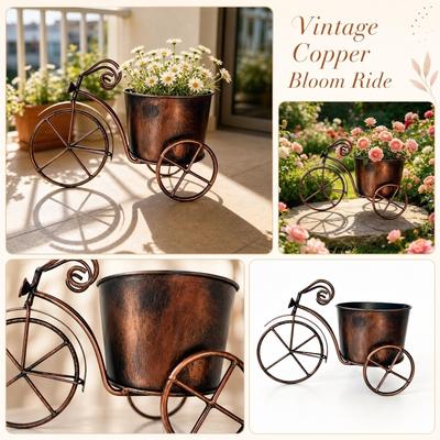 Iron Art Tricycle Shaped Flower Pot Holder Decorative Vintage Metal Bicycle Design Planter for Indoor Outdoor Use
