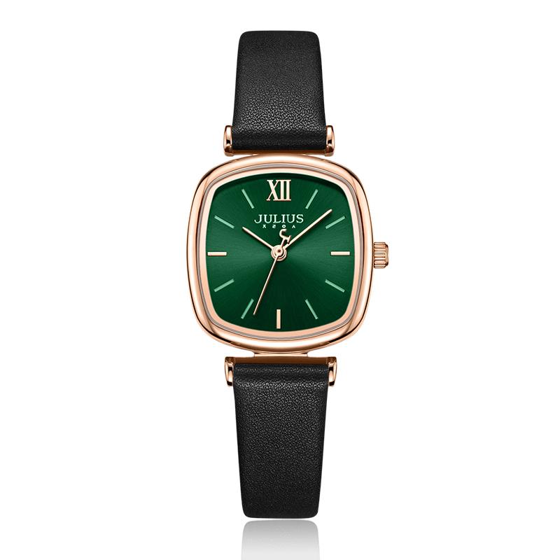 Women'S Watch, Simple Design, Korean Style, Leather, Versatile And Elegant, Square Small Green Quartz Watch, Watch Accessory.