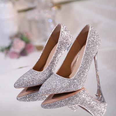 2025 Spring and Autumn Single Shoes Women's Fashion Glitter Pointed Shallow Mouth Thin Heel Sexy 8cm High Heels Size 35-45