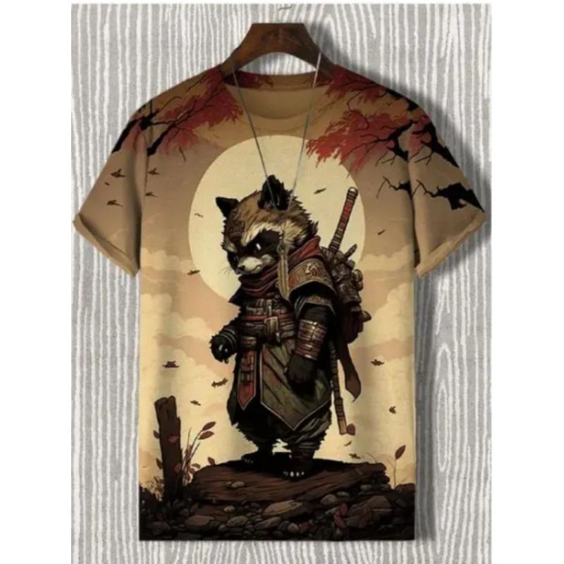 Summer Round Neck 3D Warrior Cat Printed Top Fashionable Casual Short Sleeved Men's T-shirts