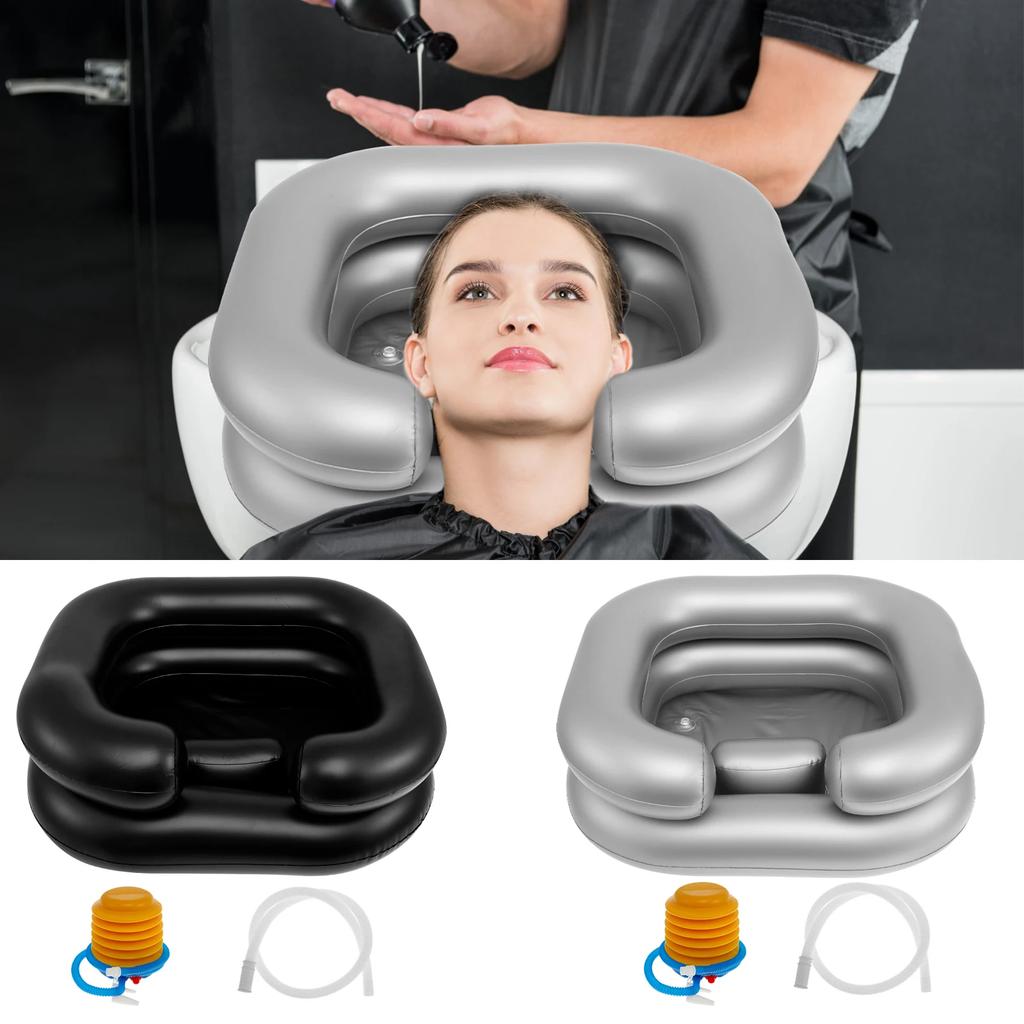 Inflatable Hair Washing Basin with Head Neck Support Drain Hose Foldable Portable Inflatable Shampoo Basin for Disabled Elderly