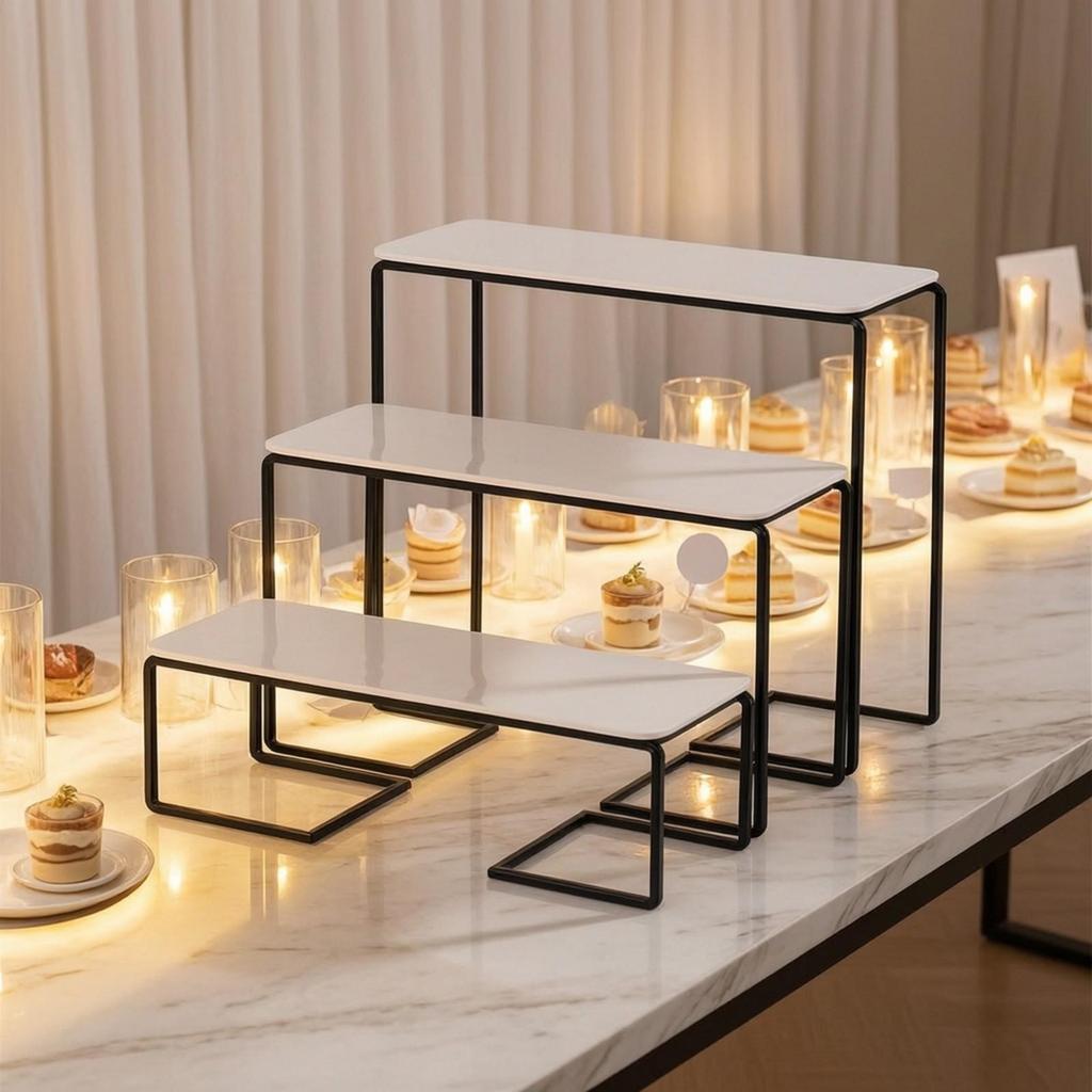 3 Pieces Rectangular Dessert Display Stand Easy to Clean Buffet Risers Sleek