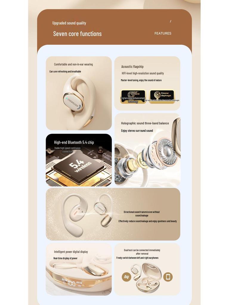 Air Conduction Bluetooth Earphones: Ear-hook Design, High Sound Quality, Long Battery Life