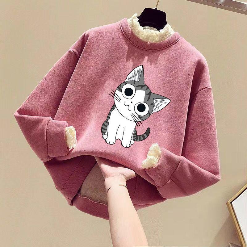 Fleece Padded Girl's Sweater Korean Style Long-sleeved Children's Top Autumn and Winter Clothes