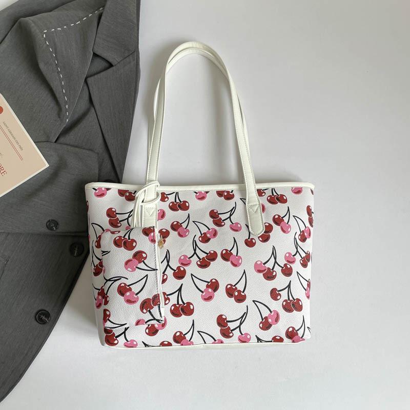 Korean Style Cherry Print Large Capacity Tote Bag