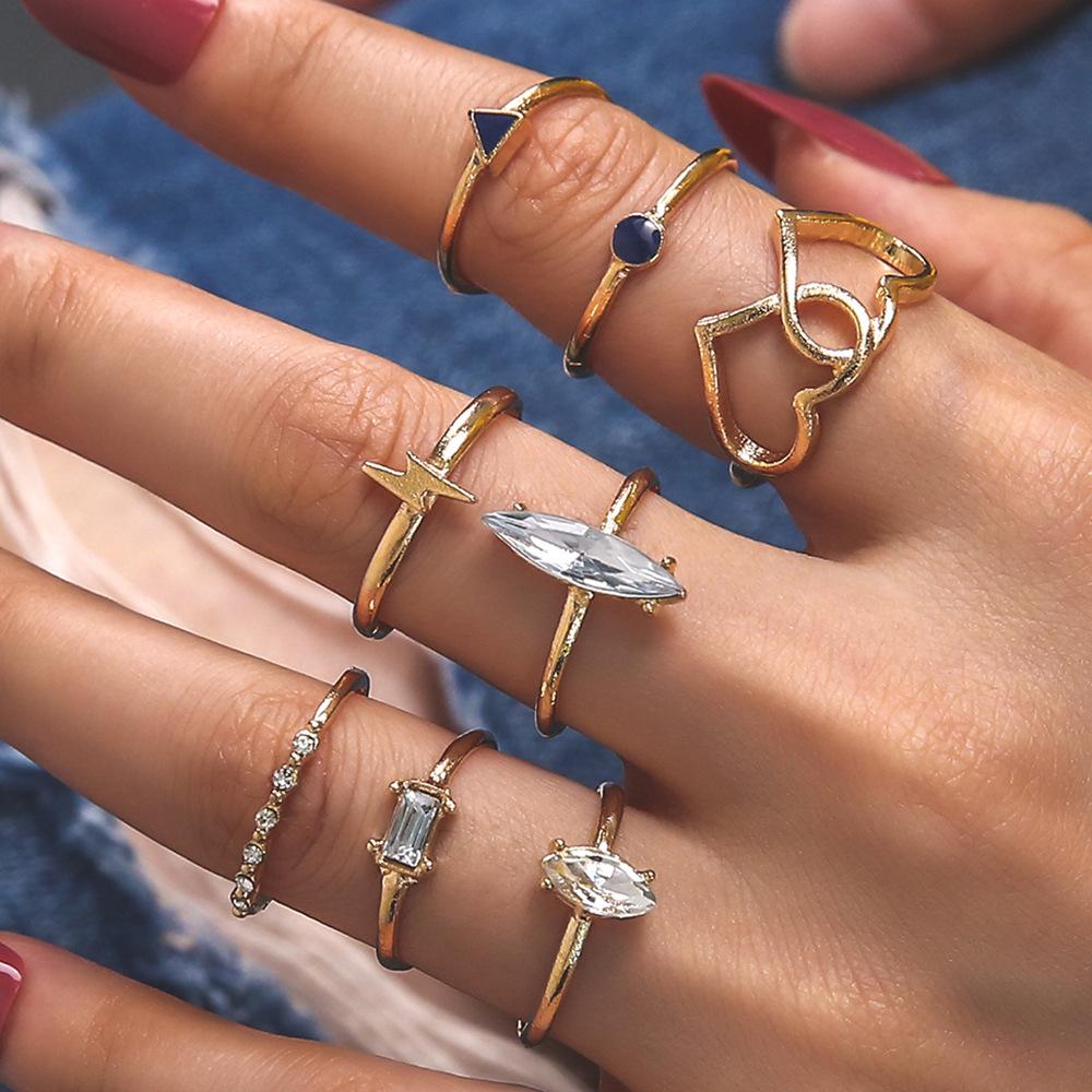 Fashion Zircon Ring, Bohemian Love Lightning 8-Piece Set Ring For Women