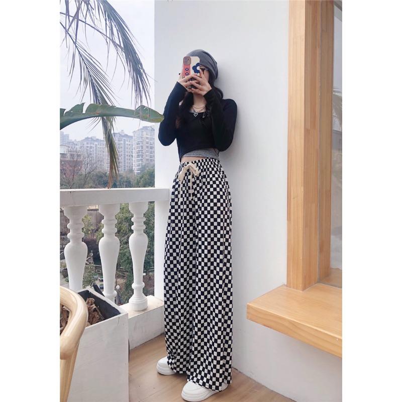 VEZFAA Women's Fashion Casual Plaid Print High Waist Trousers Pants & Capris