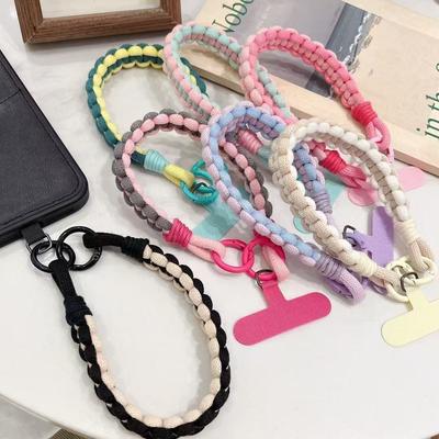 New Colorful Universal Braided Mobile Phone Lanyard Strap Cute Hanging Chain Ring Cord With Patch Wrist Strap Phone Detachable