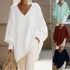 Women's Mid-length Sweater Solid Color Long-sleeve V-neck Sweater Loose Oversized Pullover Knit Top