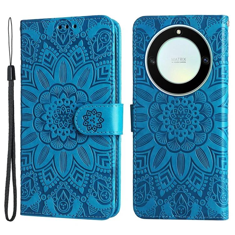 

For Honor X40 5G / X9a 5G / Magic5 Lite 5G Leather Phone Case Sunflower Imprinted Stand Wallet Cover with Hand Strap
