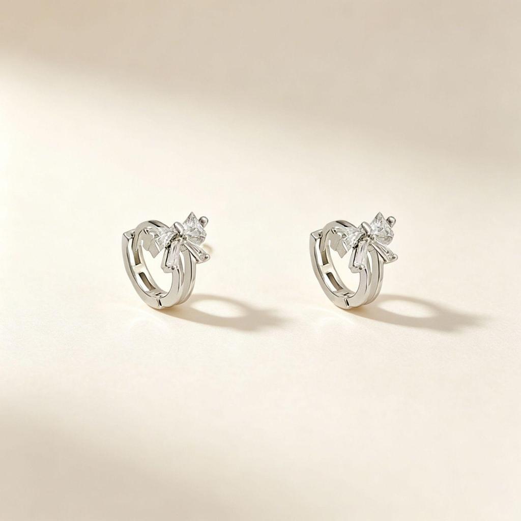 Super Shiny Zirconia Bow Earrings - Women's Fashionable Korean Style Luxury Jewelry.