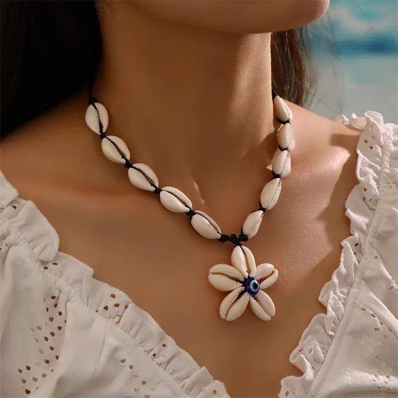 JMXD-Fashion Exaggerated Necklace Shell Pendant Summer Vacation Necklace Women's Beach Wind Handmade Shell Woven Necklace