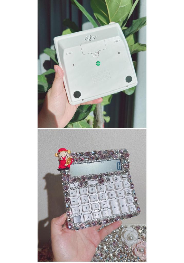 White Large Rhinestone Crystal Voice Calculator