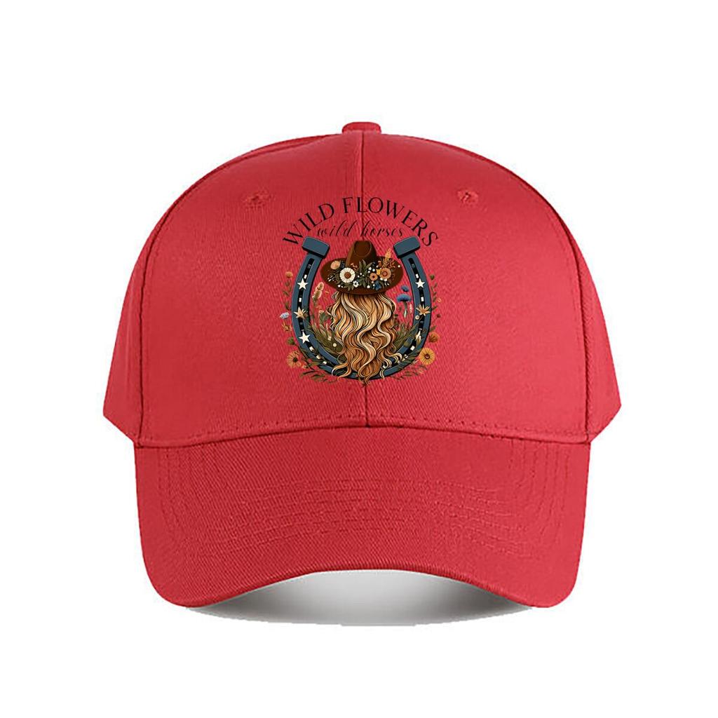 Country Western Floral Horseshoe Cowboy Hat Long Hair Graphic Baseball Cap Fashion Unisex Sunhat Womens Outdoor Sports