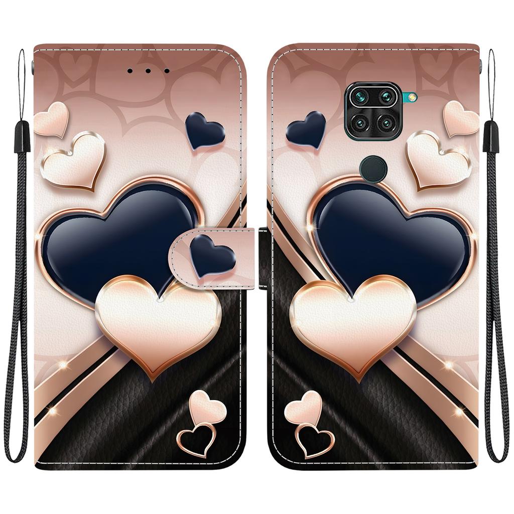 Handmade PU Leather Flip Case for Xiaomi Redmi 10X 4G/ Redmi Note 9 (4G) Anti-Slip Shockproof Cover with Wrist Strap & Heart/Rose Cat Designs