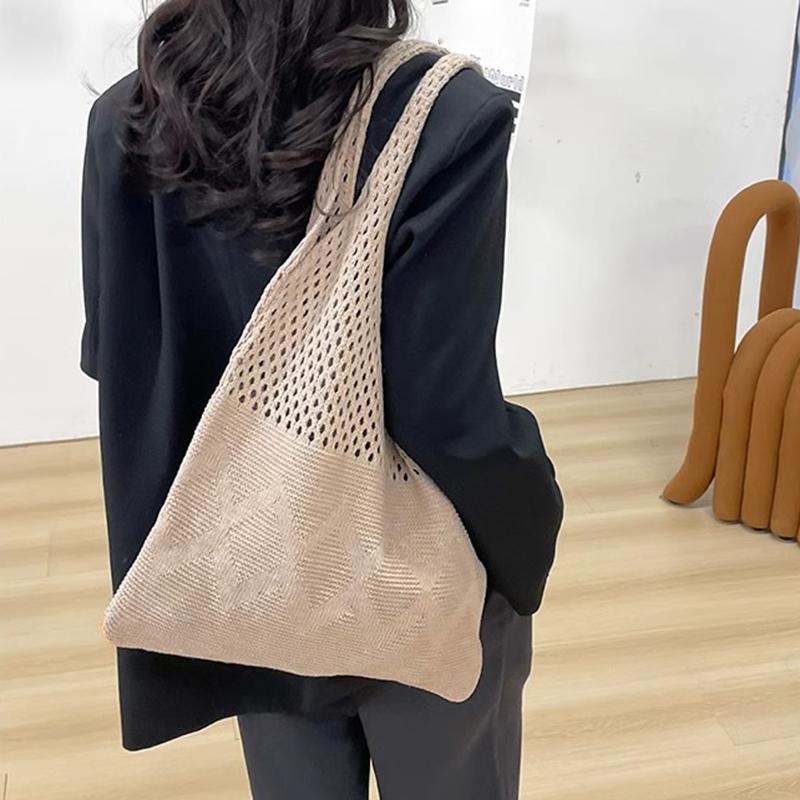 Women Large Capacity Shopper Totes Ladies Beach Travel Bag Vintage Hollow Woven Underarm Shoulder Bag