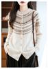 Women's Fair Isle Wool Cardigan - Short, Round Neck, Loose Fit, Korean Style Cashmere Knit for Autumn & Winter