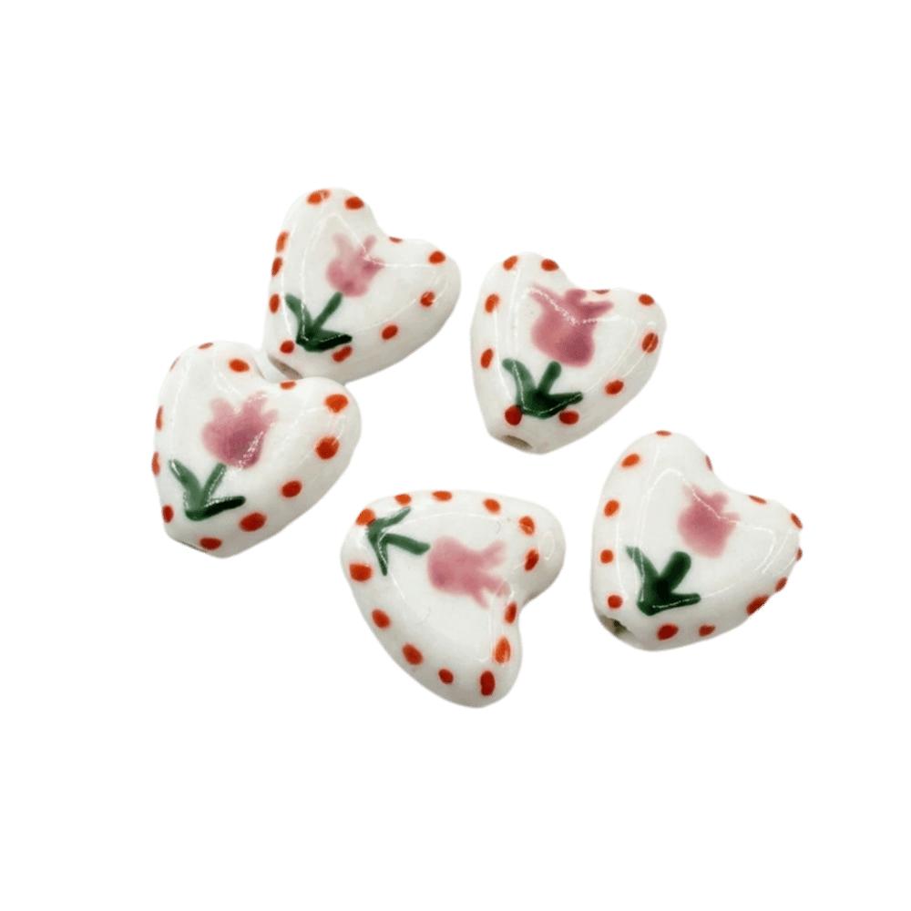 5pcs/set Double Sided Heart Shape Ceramic Beads Small Porcelain Beads Jewelry Making  Necklace