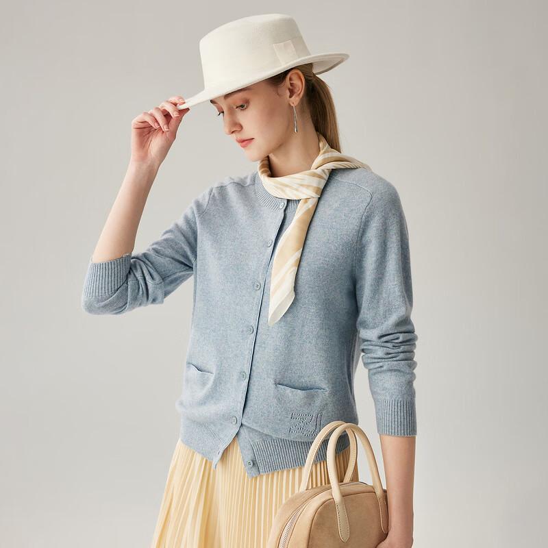 Zhaojun Women's 100% Cashmere Round Neck Cardigan Sweater