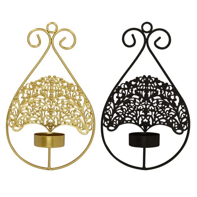 Iron Hanging Candle Sconce with Top Rings and Raised Tray, Decorative Feature for Entryways, Hallways, and Interior Areas