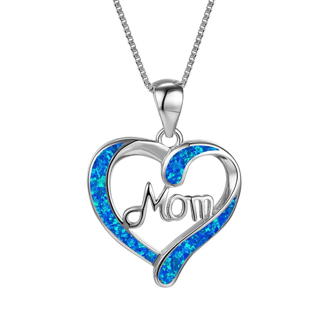 MOM Letters Heart Shaped Crystal Pendant Necklace Jewelry Mother's Day Gift For Mom